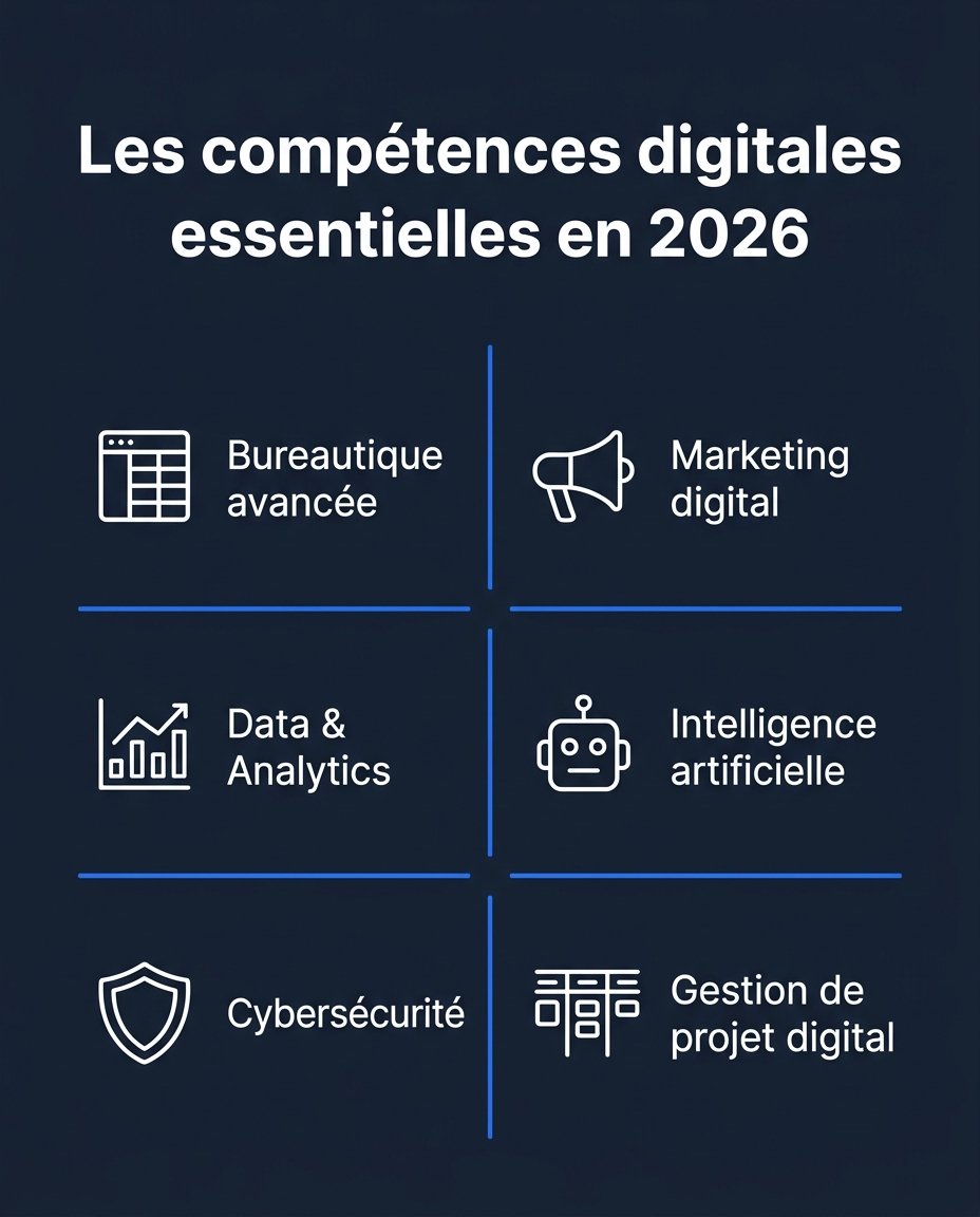infographie les competences digitales essentielles en 2026